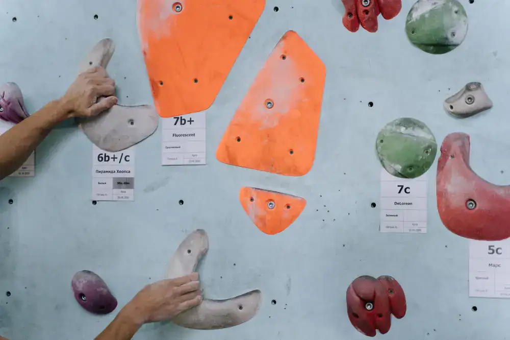 Climber preparing to start a bouldering route